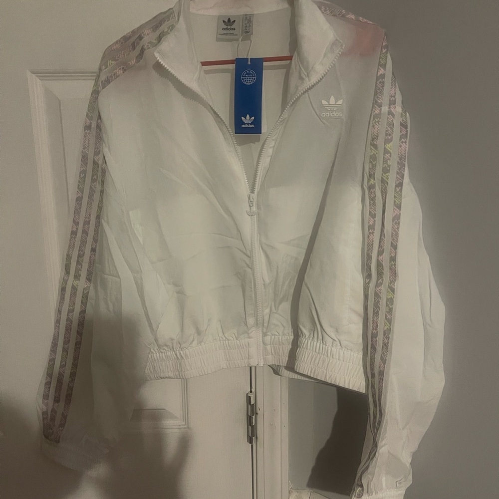 Adidas Women's White Windbreaker Jacket